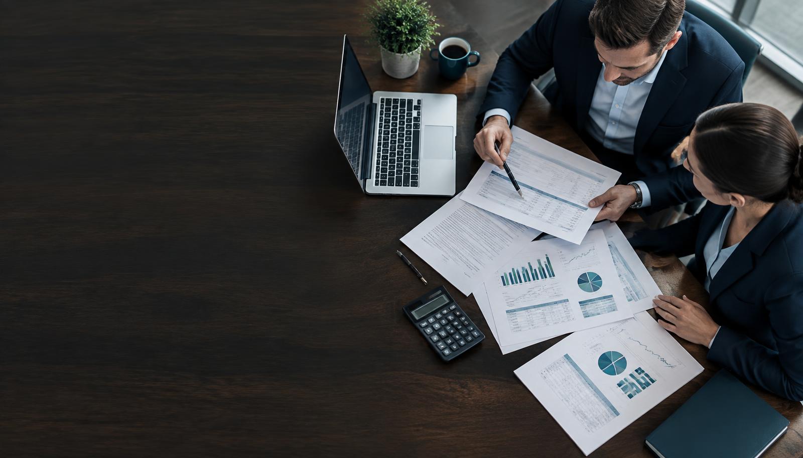 Financial advisors reviewing business expenses